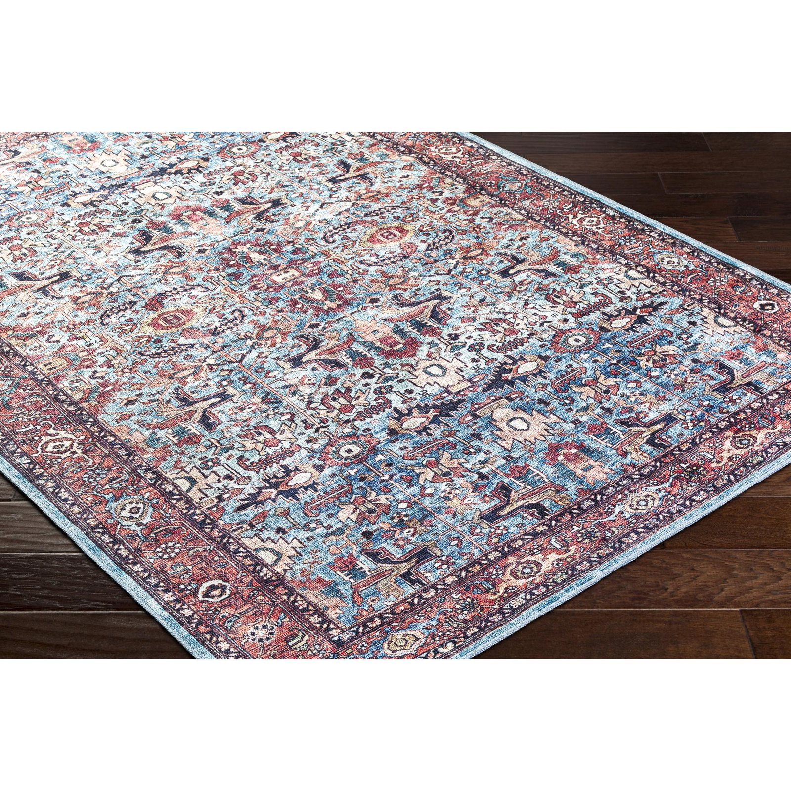 Analyah Denim Machine Washable Oriental Rug, Rectangle 6'7" x 9'