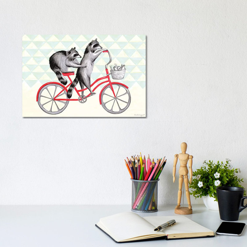 Raccoons On Bike by Amélie Legault - Wrapped Canvas Gallery-Wrapped Canvas Giclée, 20.32 cm H x 30.48 cm W
