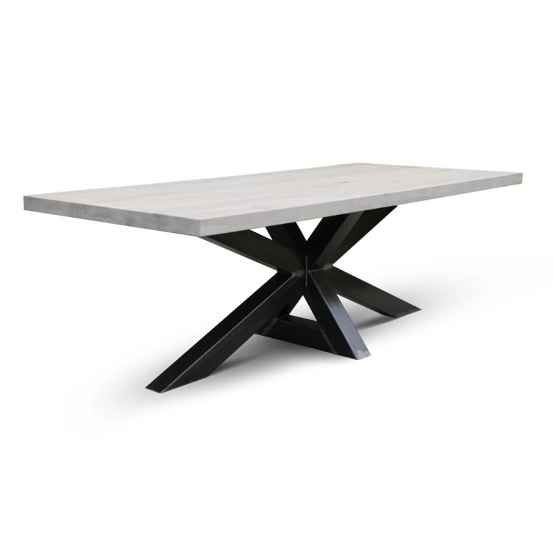 Anamaria Rectangular Wood Top Dining Table with Steel Base, 75cm H x 240cm L x 100cm W, Grey Wood, Black