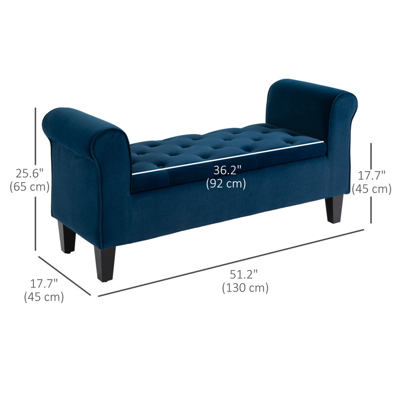 Banc rembourré avec repose-pieds et banc de bout avec accoudoirs, bleu, Bleu