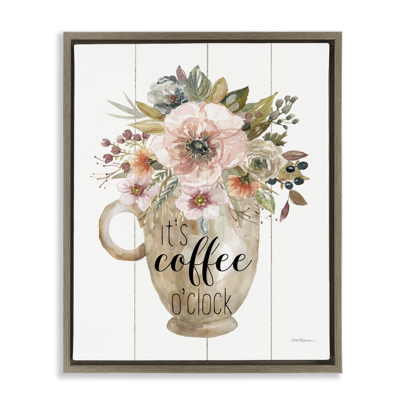 «Coffee O'Clock Floral», art mural encadré sur toile, H 31 po x l 25 po, Cadre flottant orme Montalcino