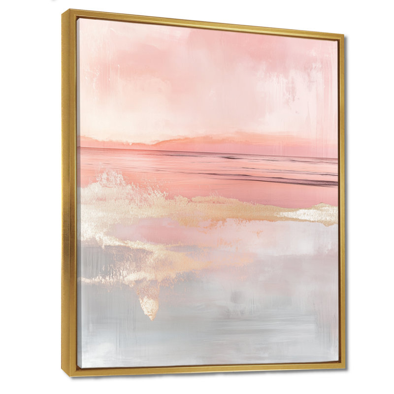 Art mural sur toile Blush Tide Sunset Charm III - horizon rose, Cadre flottant doré, H 44 po x l 34 po