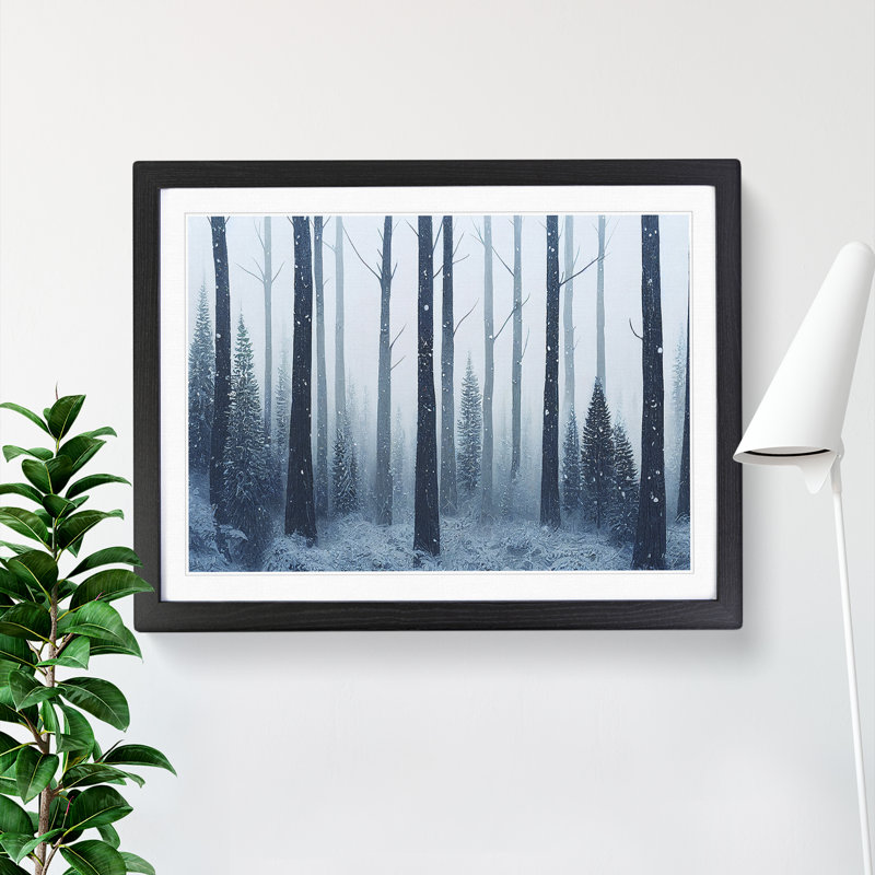 XH1022-10205X Winter Forest Pine Trees Vol.3 - Single Picture Frame Print, 25cm H x 34cm W x 2cm D, Black
