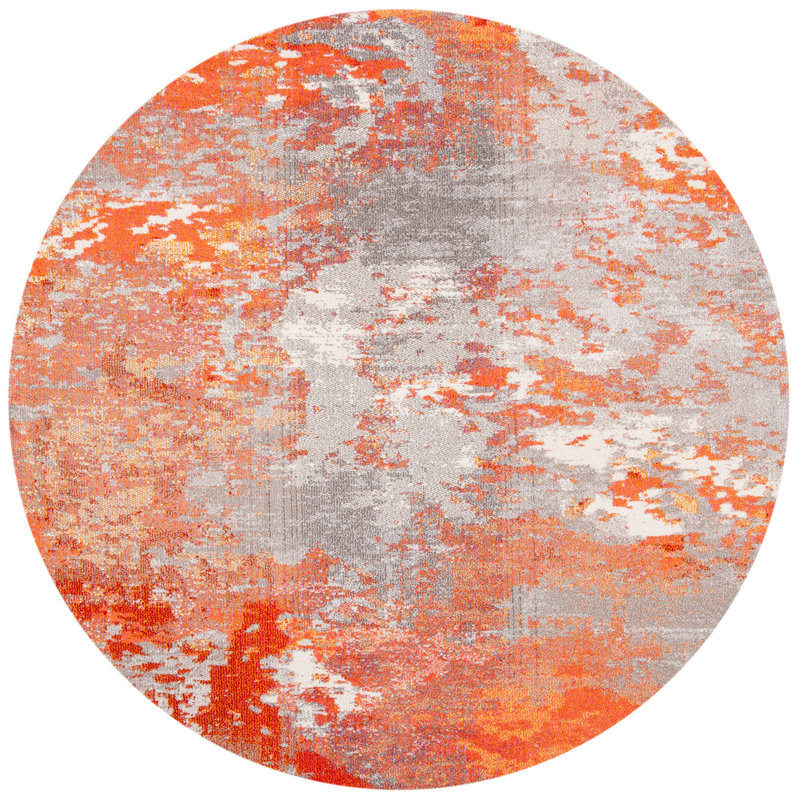 Tapis bleu clair / vert Etta, Orange/Grey, Rond 5 pi