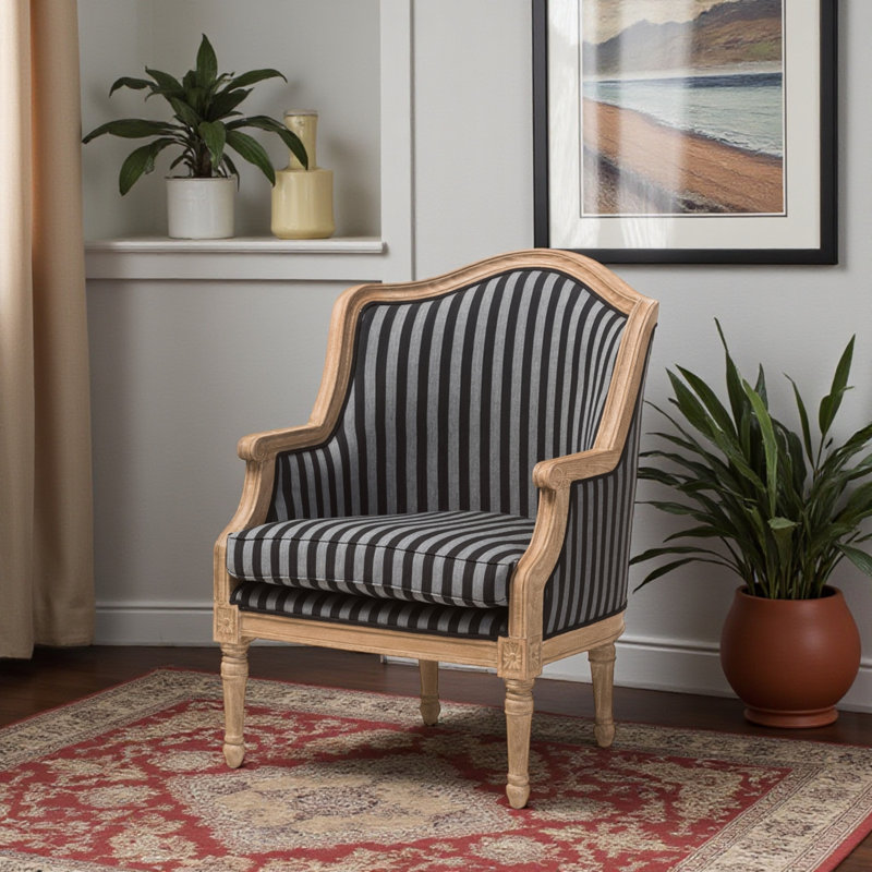 Fauteuil de 27,75 po Atanasio, Mélange de lin bleu marine, Marron clair