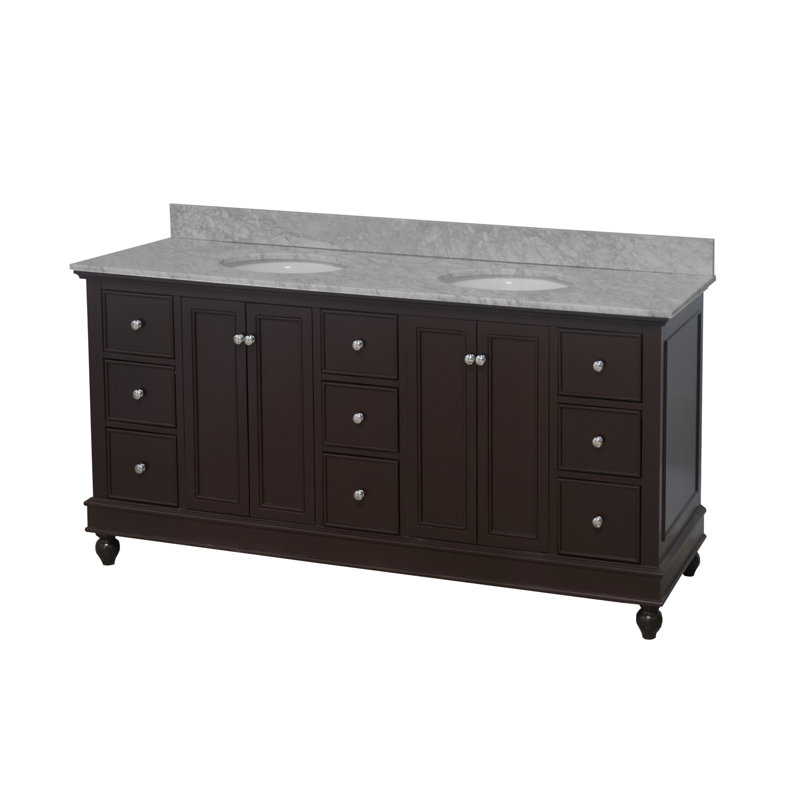 Bella 72'' Chocolate Double Bathroom Vanity with Carrara Marble Top