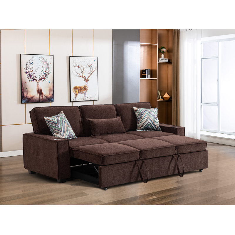 Canapé-lit à accoudoirs carrés 89,5 po Chenille, Chenille brun