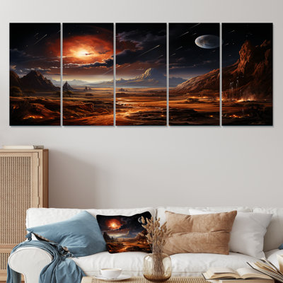 «Futur Cosmic Sunrise On Moon II - Planets», ensemble de 5 décorations murales