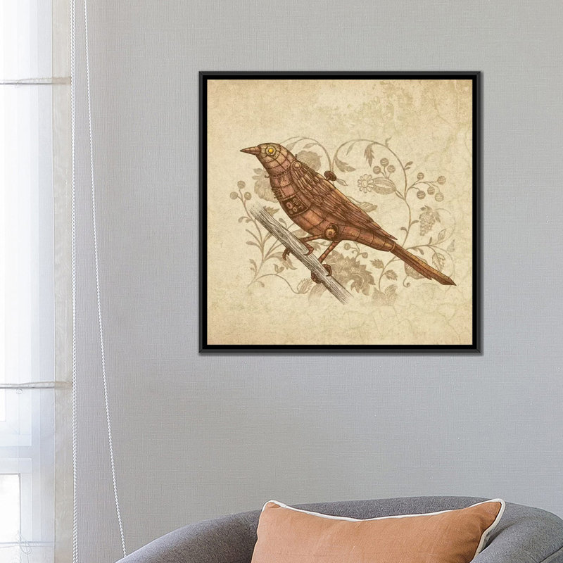 Steampunk Songbird, impression sur toile tendue, H 18 po x l 26 po x P 1,5 po, Toile avec cadre noir, Pas de tapis