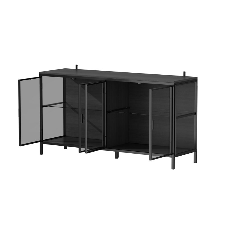 Aydee 55'' W Sideboard With Glass Doors And Led Lights, Black