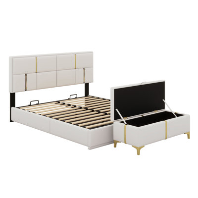 Upholstered Platform Bed With Hydraulic Storage System,Storage Ottoman With Metal Legs by Mercer41