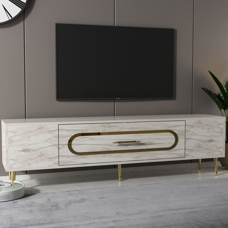 Olivia Unfinished TV Stand, 150cm, Vintage White/Gold