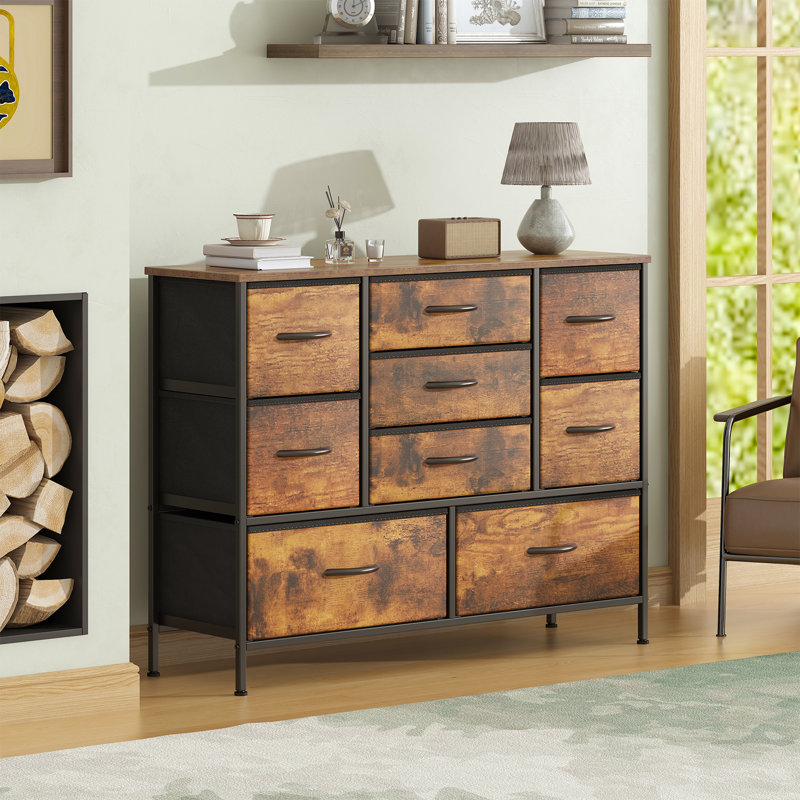 100 cm W Chest of 9 Drawers, Oak Brown