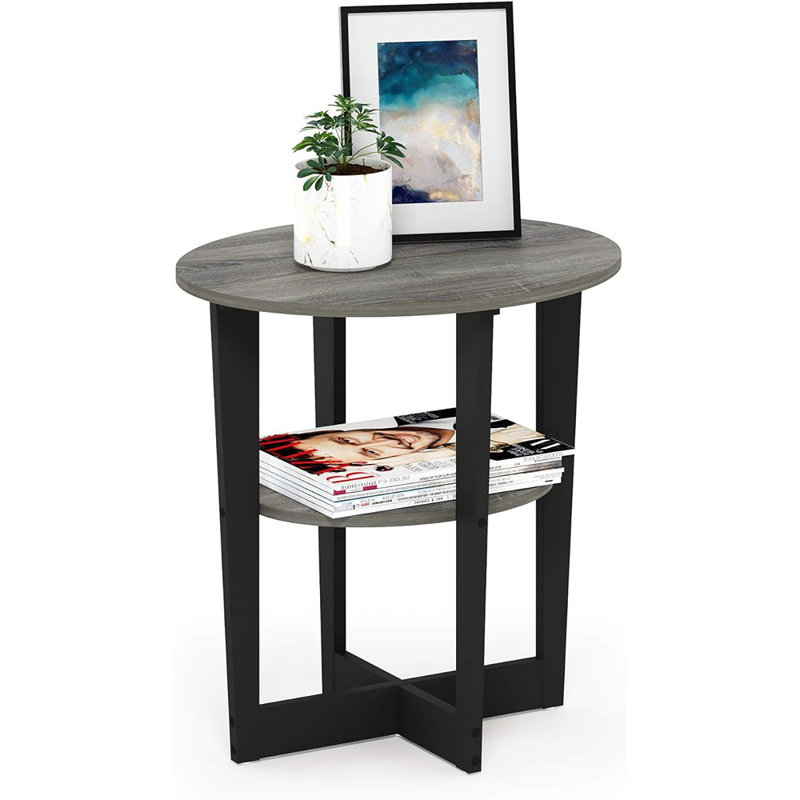 Table de bout avec rangement Lansing, Gris chêne français/noir