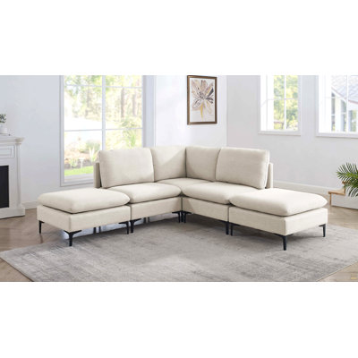 Canapé modulaire en lin rembourré avec pieds en métal