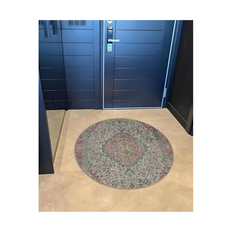 Light Tone Traditional Patterned Round Woven Base Vintage Decorative Carpet, Round 2'8"