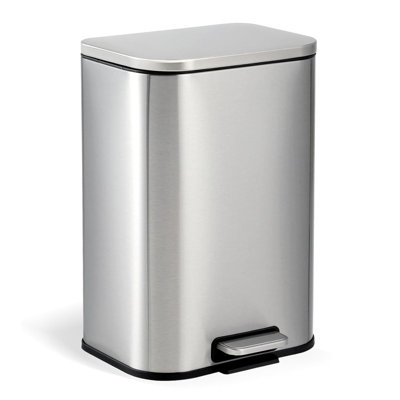 Stainless Steel Step Trash Can with Soft-Close Lid & Removable Bucket for Kitchen Office Bathroom