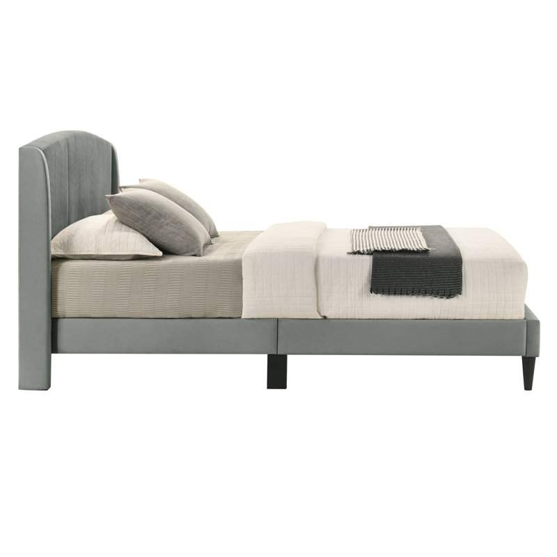 Jolande Contemporary Queen Upholstered Bed with Curved Headboard, Queen, Black