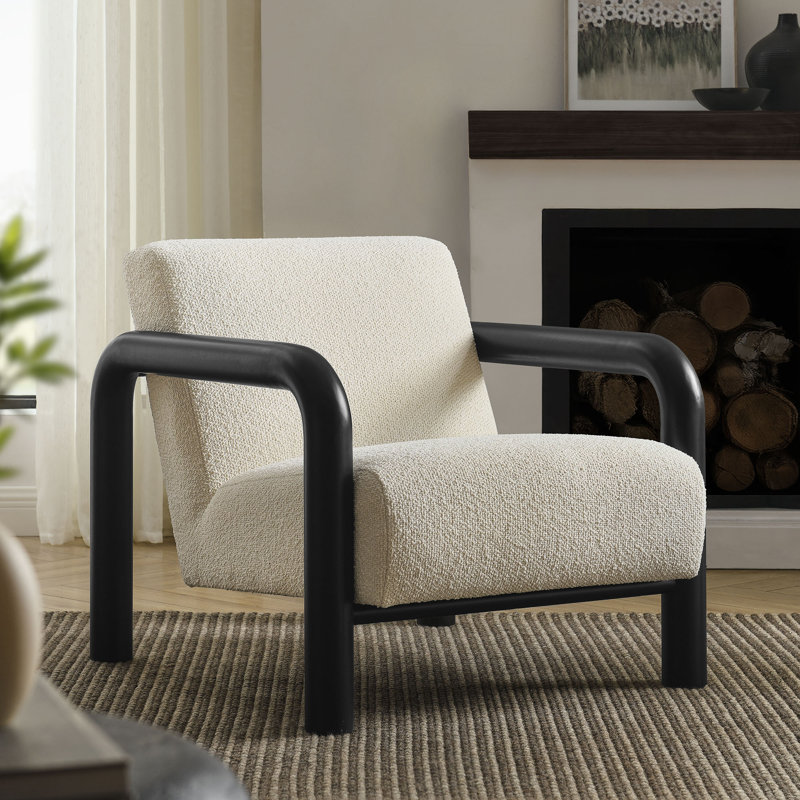 Fauteuil d'appoint Sereno Boucle, Crème, crème, Noir