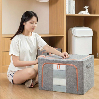 Steel Frame Storage Box, Cloth Storage Box for Quilt Storage Box Folding Wardrobe Fabric Extra Large Storage Bag with Clear Window, Sturdy Zippers(Set of 3)