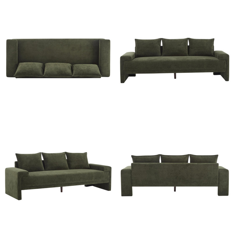 84.5" Modern 3-Seater Velvet Sofa, Upholstered Couch with Spring-Supported Foam Cushions and Sturdy Wood Frame, Minimalist Design Sofa for Living Room and Apartment