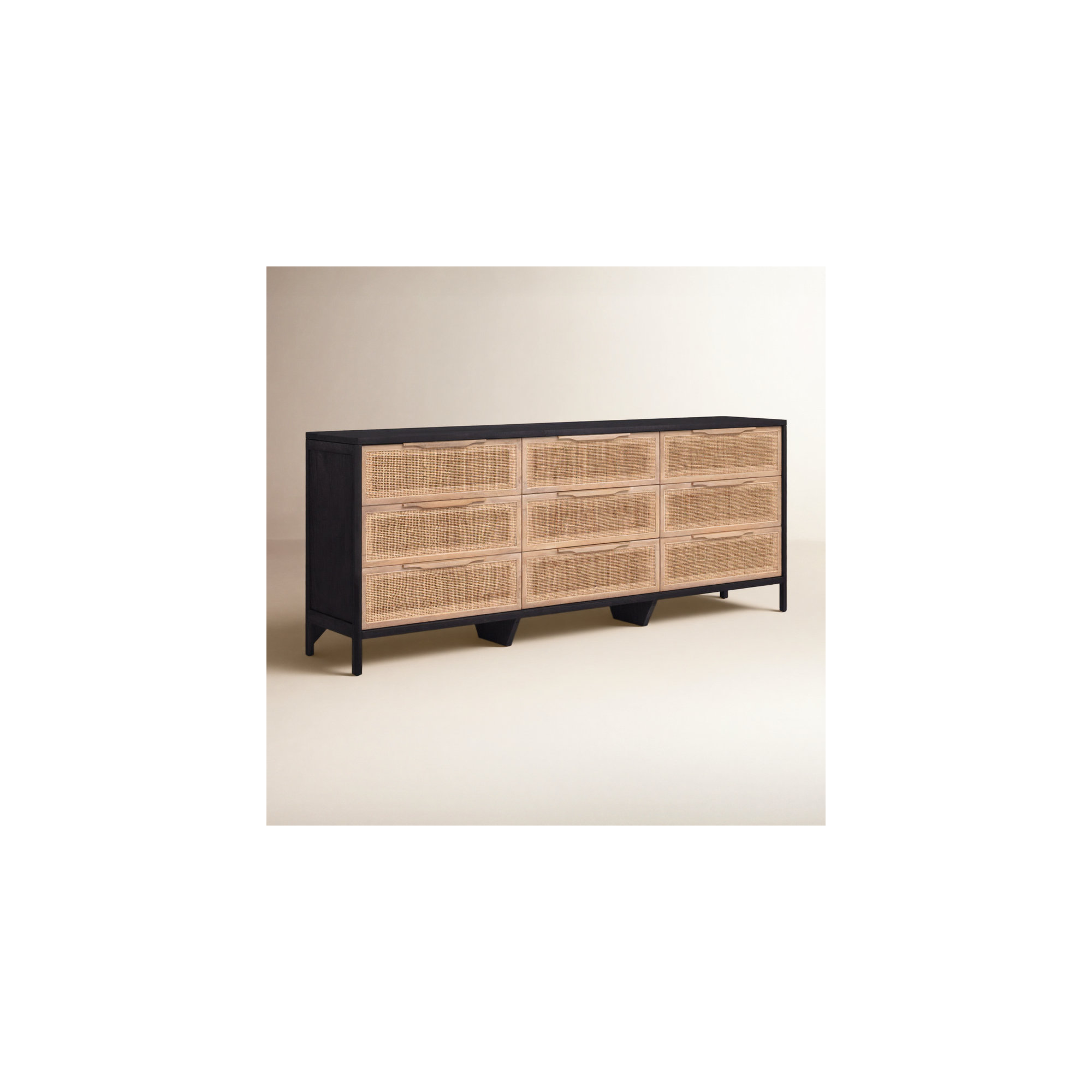 Nellie 9 Drawer Cane Dresser, Black/Natural
