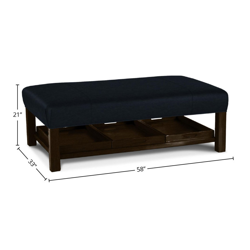 Mikyia Upholstered Ottoman, Blue Genuine Leather