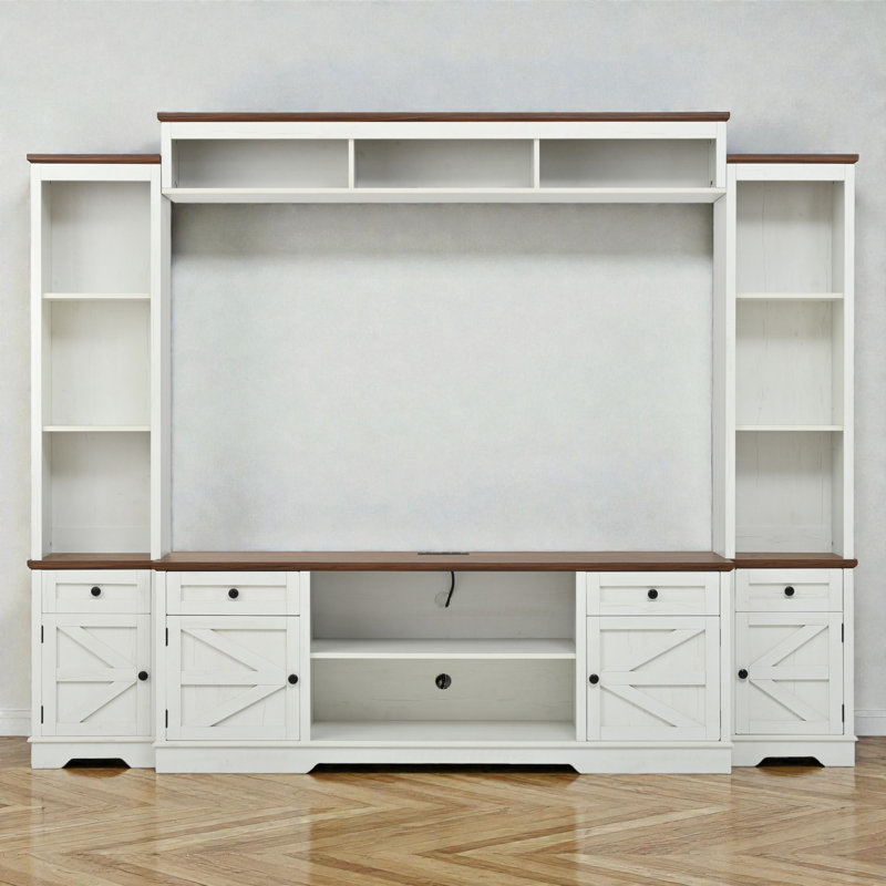 Entertainment Center For Tvs Up To 80", Bookshelf Wall Console, Two-Tone , Modern Farmhouse, Living Room Storage System