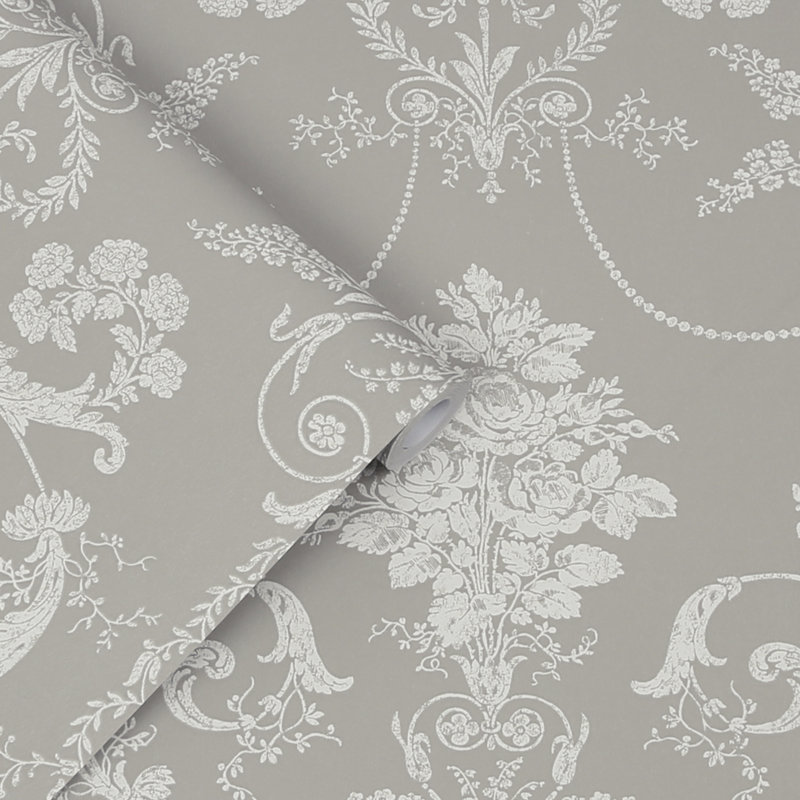 Laura Ashley Josette Wallpaper Roll, Steel