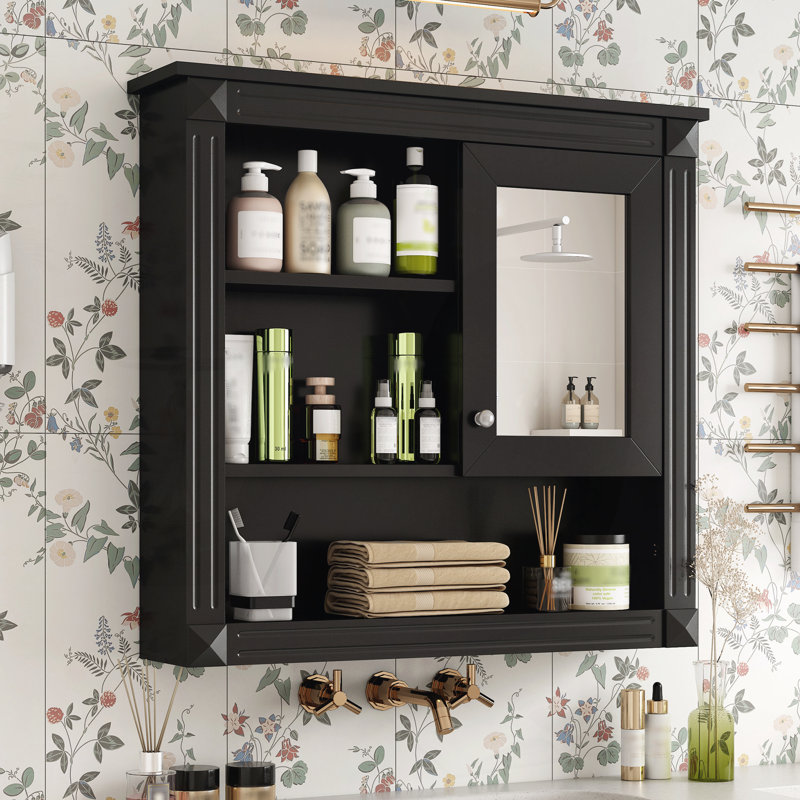 Armoire murale de salle de bain 32 "avec miroir, Noir, noir, noir, noir