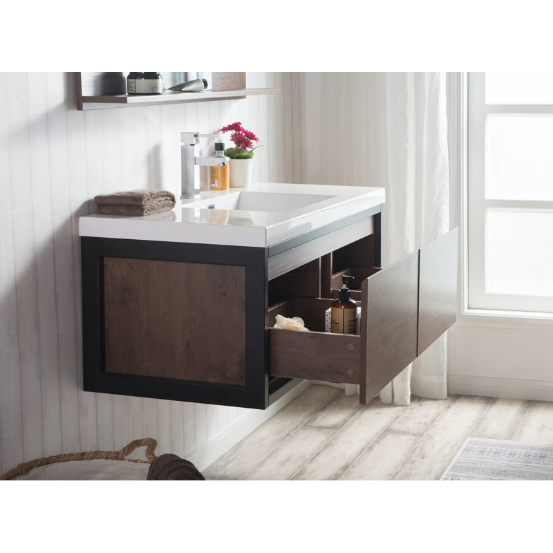 Boswick 47.25'' Single Bathroom Vanity with Top, Rosewood, Matte Black