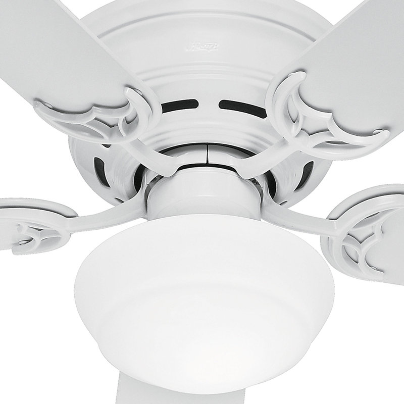 52" Low Profile III Plus 5 - Blade Flush Mount Ceiling Fan with Pull Chain and Light Kit Included, White
