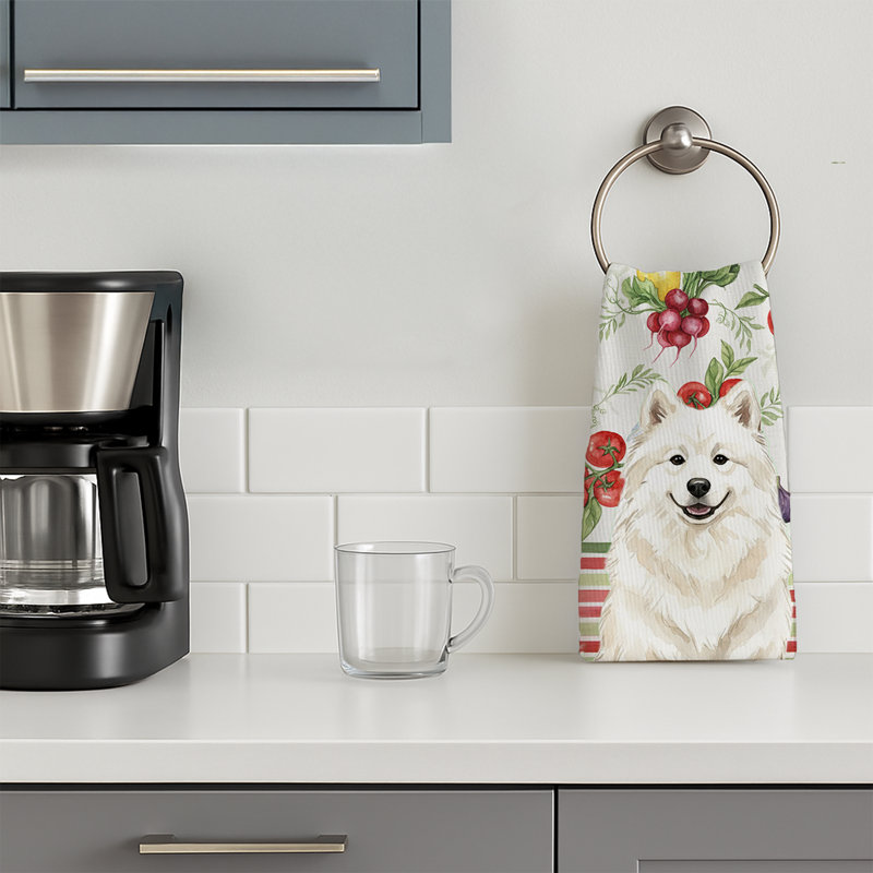 Cream Samoyed Vegetables Kitchen Towel, Cream Samoyed