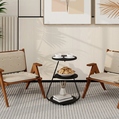 Modern 3-Tier Round Bedside Table with Adjustable LED Lighting, Small Accent Storage Table for Sofa Side & Lounge