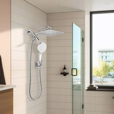 Pomme de douche réglable double avec pomme de douche à pluie de 8 pouces et chrome à main à 5 jets