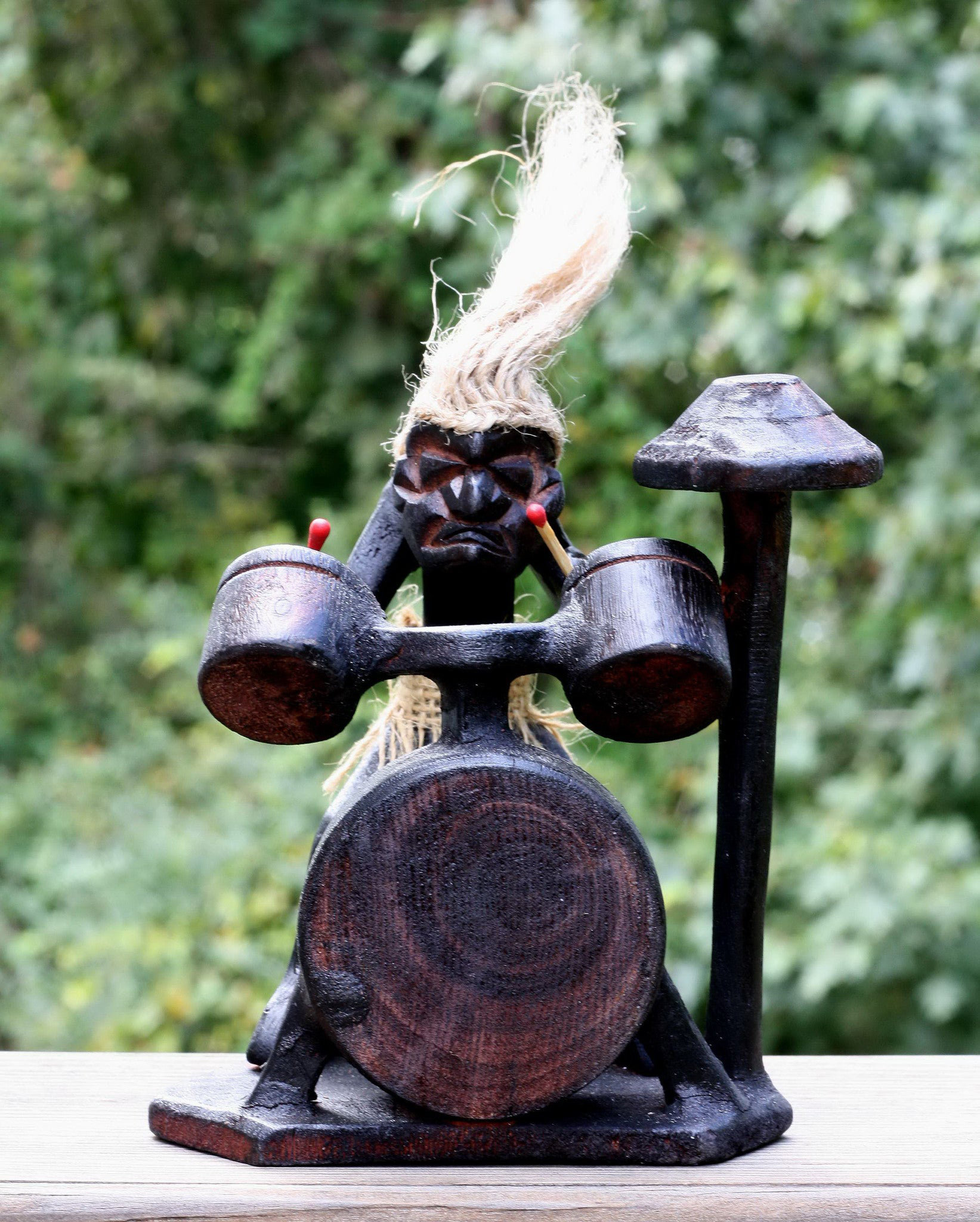 Loon Peak Primitive Tribal Statue with Drum Kit Tiki Bar Drummer Band ...