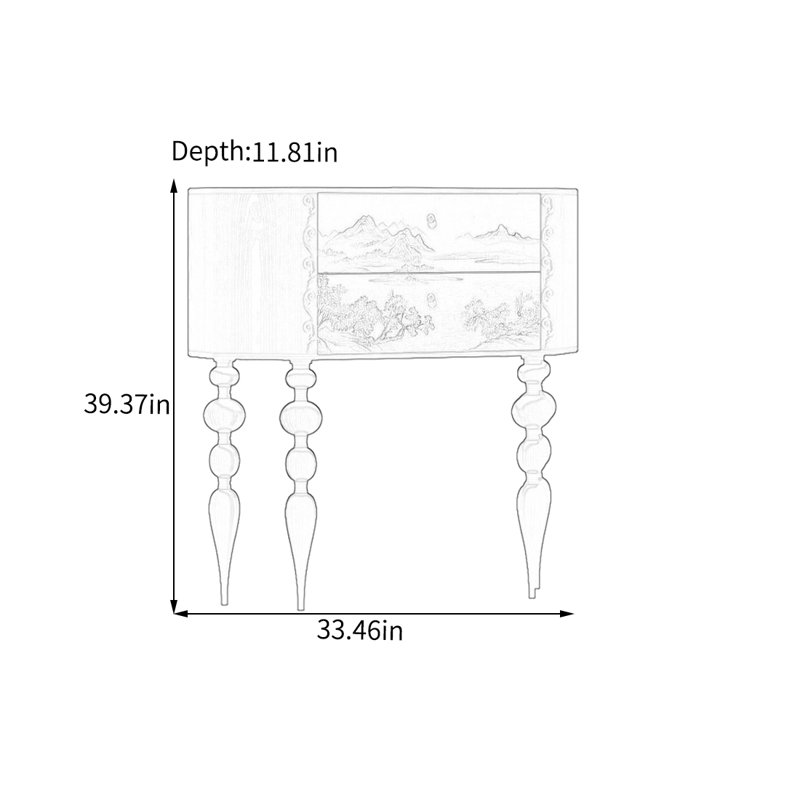 Armoire décorative à deux tiroirs en bois de pin, Noir