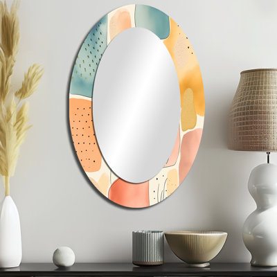 Motif orange amusant de formes II - miroir décoratif ovale abstrait sur métal