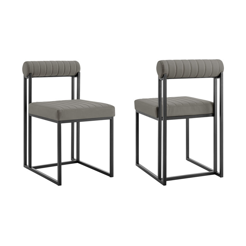 Ensemble de deux chaises d'appoint à dossier ouvert en similicuir gris et noir