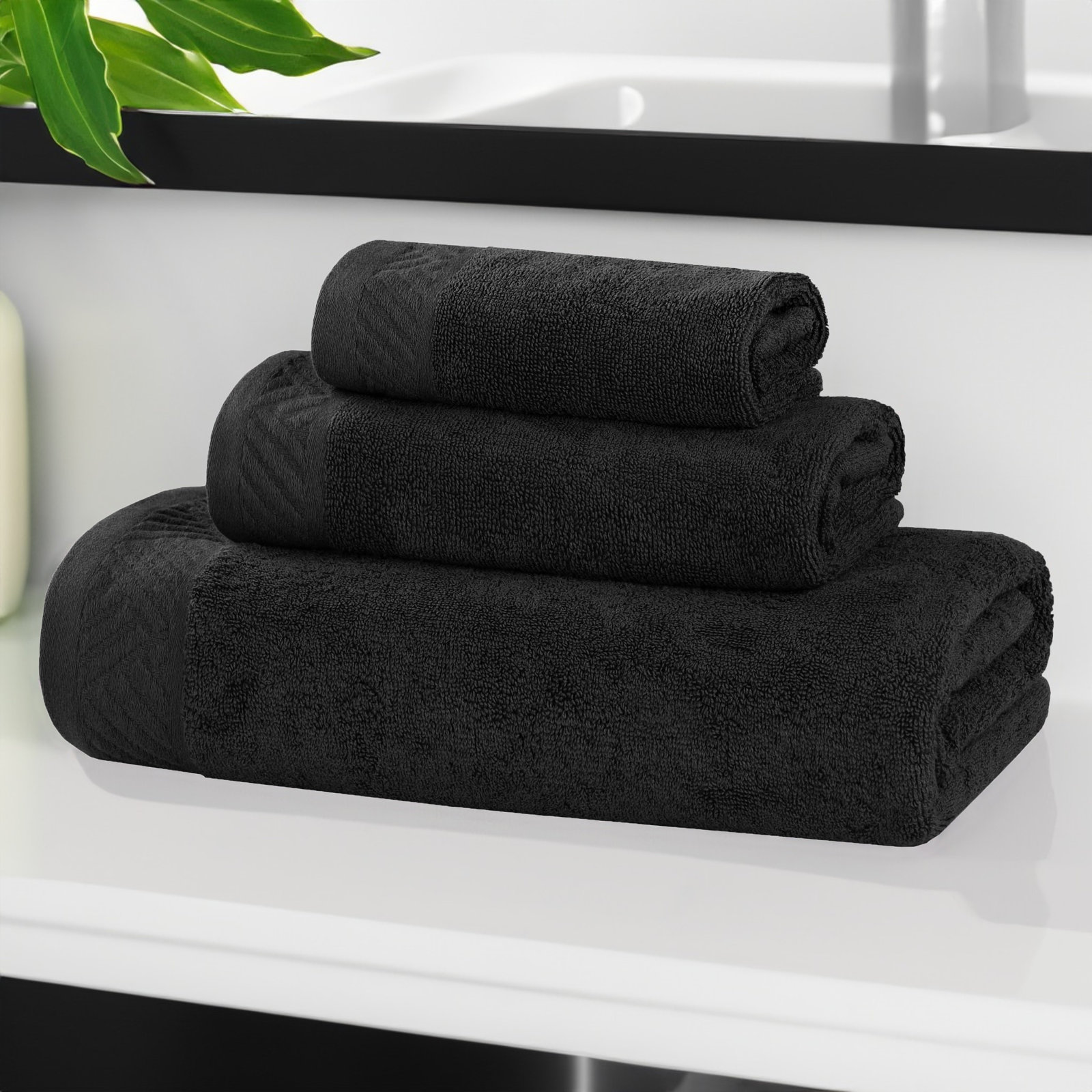 Olender 3-Piece Egyptian Cotton Towel Set, Black