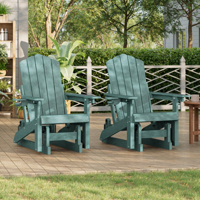 HDPE Glider Adirondack Chair 3-Position Adjustable, All-Weather Glider Rocking Outdoor Chair for Garden, Lawn & Porch