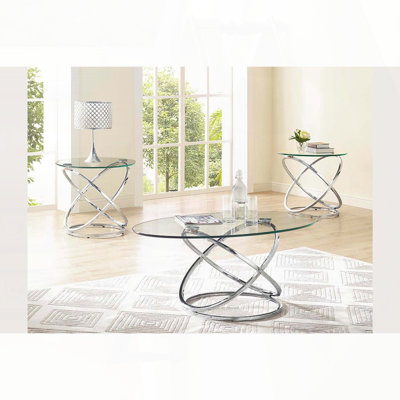 Modern Metal Cocktail Table , 2 End Tables With Grandeur And Contemporary Allure Design Construction