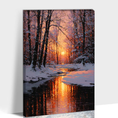 Art mural sur toile grand coucher de soleil hivernal, impressions de paysage enneigé de Noël pour le salon, chambre à coucher, affiches de peinture de pin d'hiver moderne et toile, décoration intérieure 24 po x 32 po
