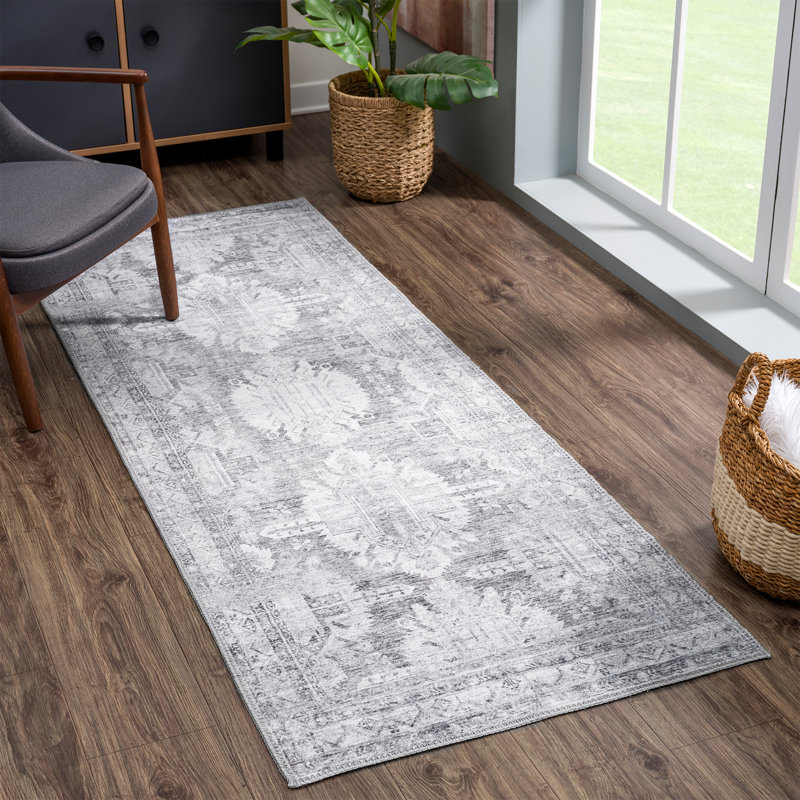 Tapis de couloir lavable Bloom Rugs - ivoire / gris argenté, patin vieilli pour les entrées, les couloirs et les cuisines
