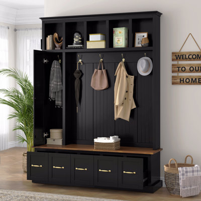 Arbre d'entrée avec porte-manteaux, banc à chaussures et armoire de rangement