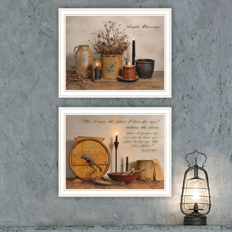2 pièces d'art encadrées, "Simple Blessings", Blanc