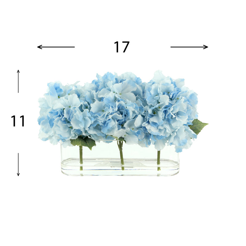Hydrangeas Arranged in Clear Glass Vase, Blue