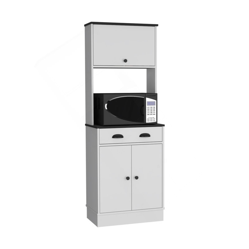 Garde-manger Apex H 66,3 po avec tiroir, 2 armoires et support pour micro-ondes, blanc / noir
