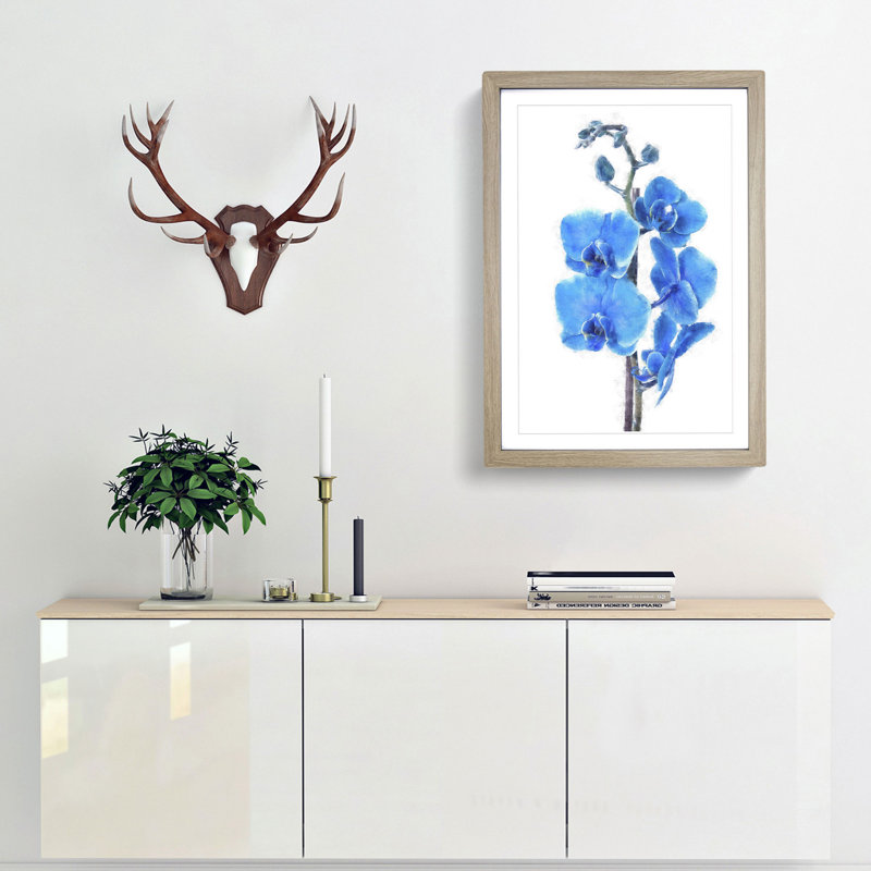 Beautiful Blue Orchids - Picture Frame Graphic Art Print, 33cm H x 24cm W x 2cm D, Oak Framed