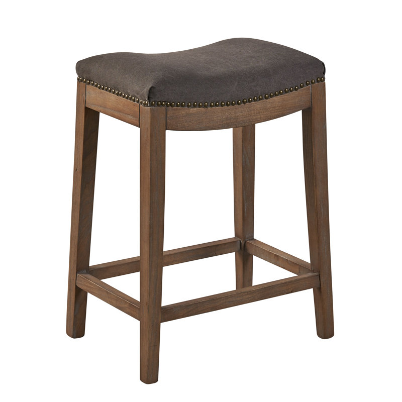 Upholstered Bar Stool with Solid Wood Frame, Cream/Dark Taupe